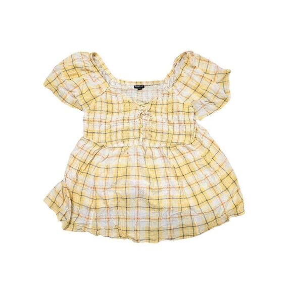 Rayon Slub Smocked Bodice Flutter Sleeve Top Women's 1X - Picture 1 of 7